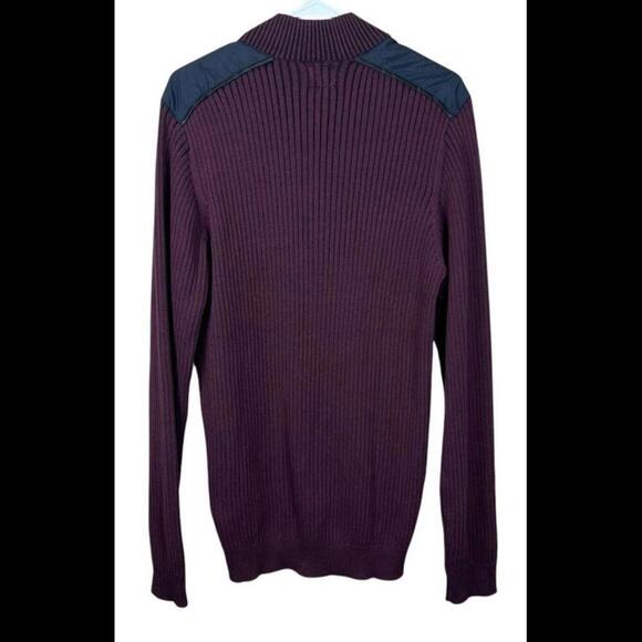 Guess Jeans Men's Sweater Quarter Zip Up Burgundy Mock Neck Size XL Pullover NWT - Picture 2 of 7
